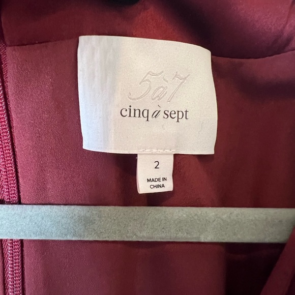 Cinq à Sept Wine Red Faux Wrap Silk Dress 2 - Picture 6 of 8
